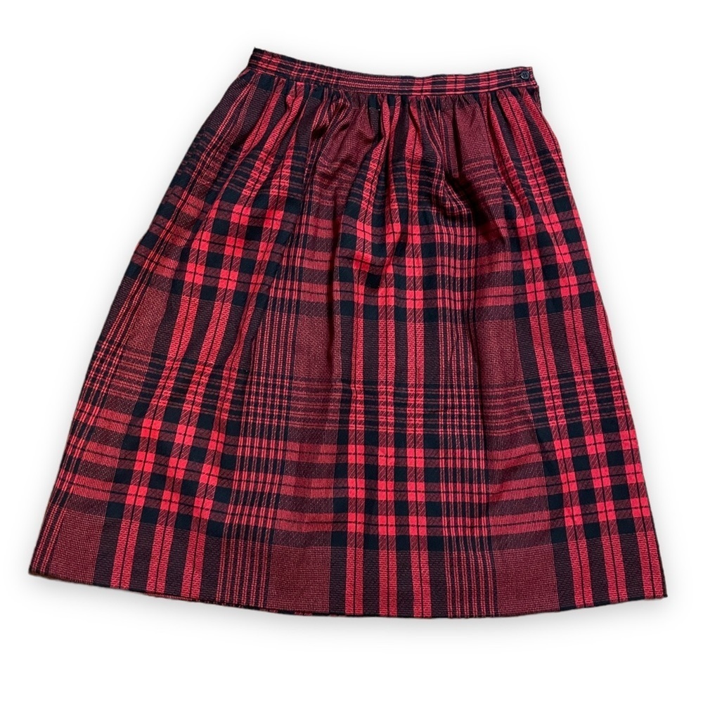 Vintage 70s Evan Picone Lord & Taylor Red Tartan Plaid Wool Skirt Size Medium